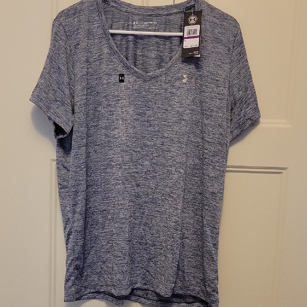 NWT XXL Under Armour Women's Heat Gear Heathered Gray Short Sleeve Tee
